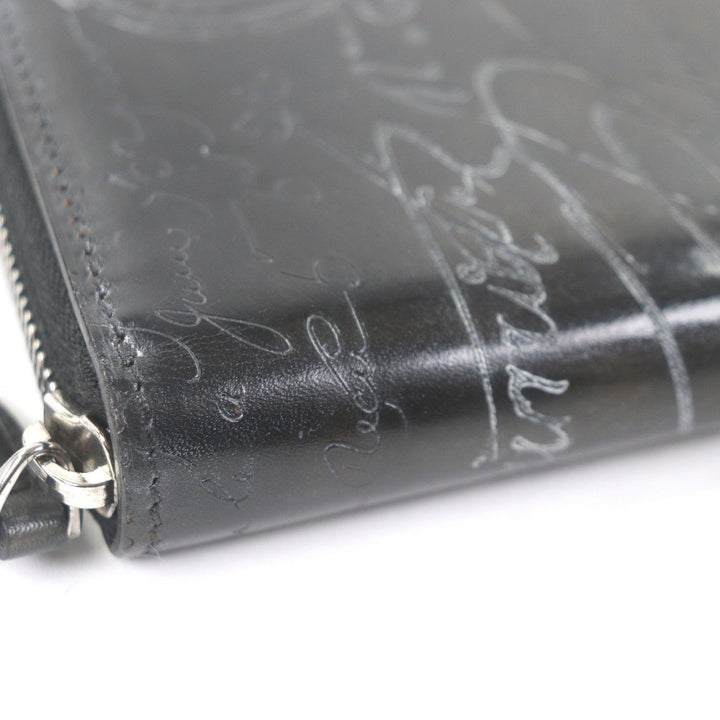 Pristine BERLUTI Purse Itauba Patine Calligraphy Scritto Long Wallet Dark brown