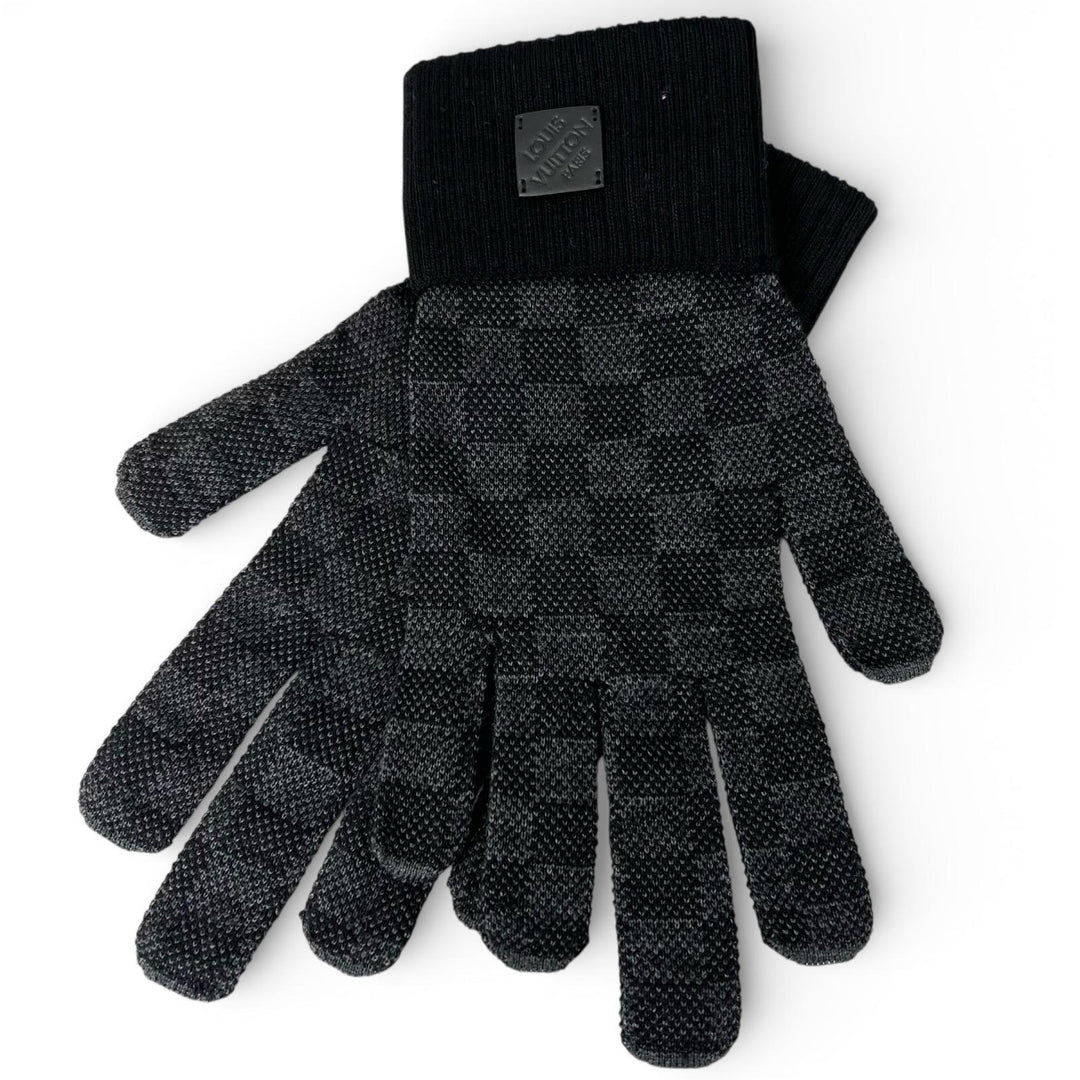 Excellent LOUIS VUITTON gloves Neo Petit Damier black wool mens S M77992
