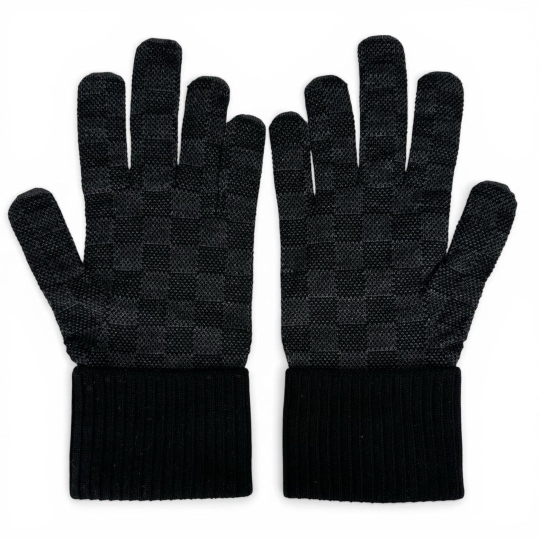 Excellent LOUIS VUITTON gloves Neo Petit Damier black wool mens S M77992