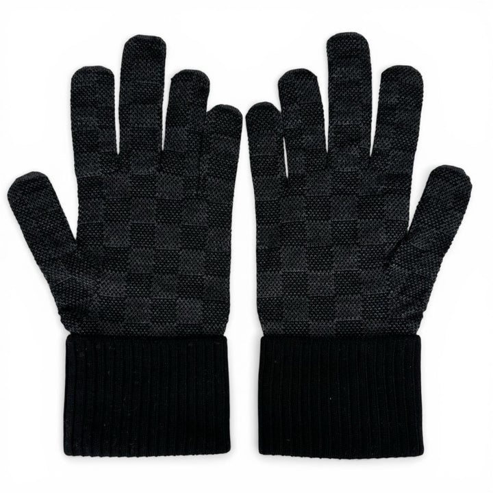 Excellent LOUIS VUITTON gloves Neo Petit Damier black wool mens S M77992