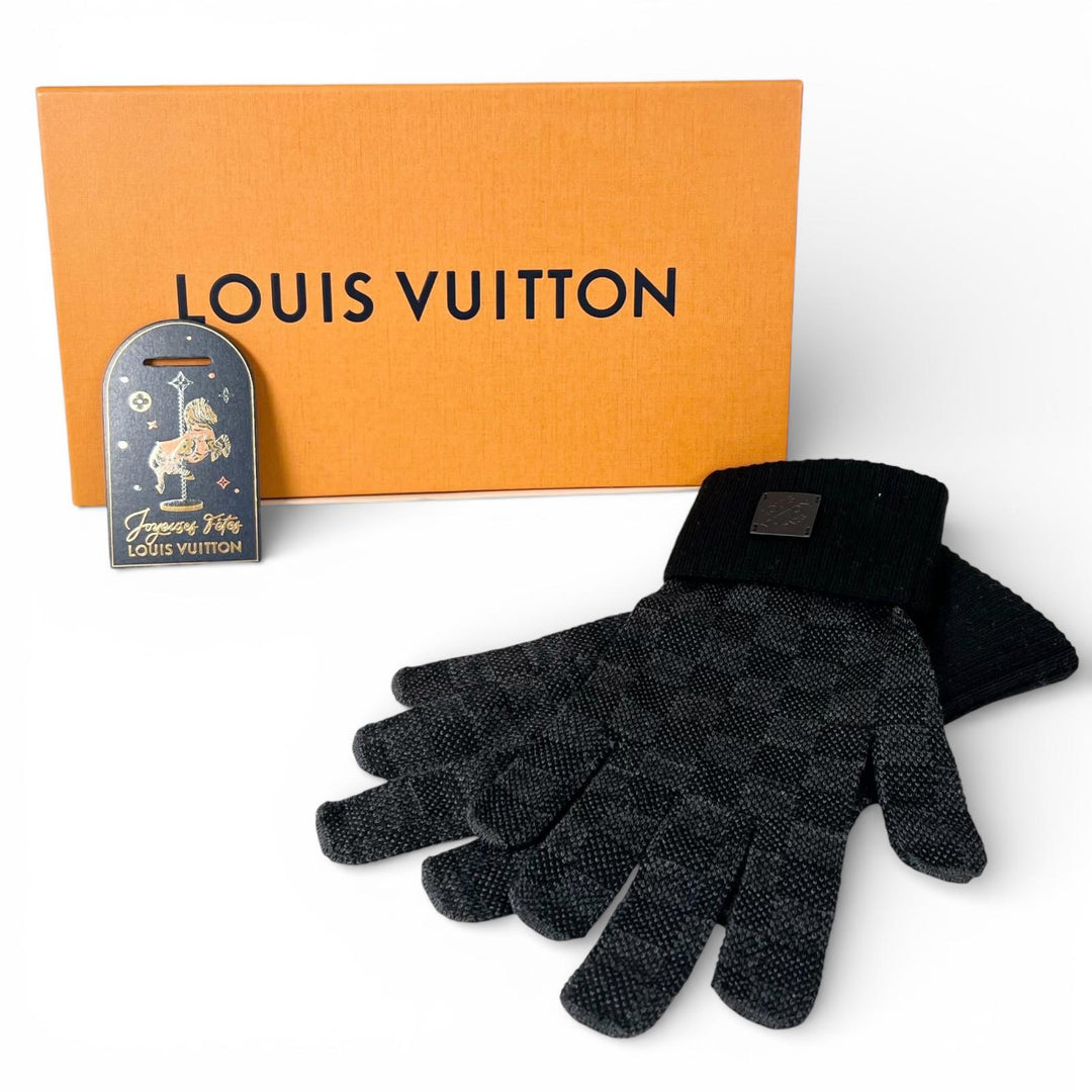 Excellent LOUIS VUITTON gloves Neo Petit Damier black wool mens S M77992