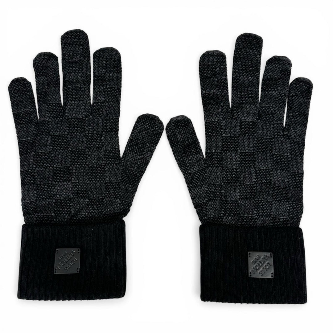 Excellent LOUIS VUITTON gloves Neo Petit Damier black wool mens S M77992