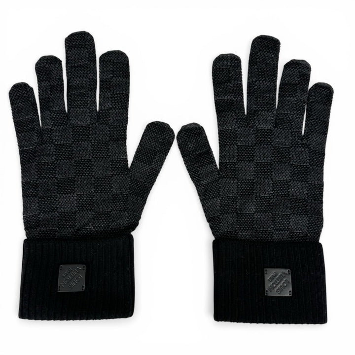 Excellent LOUIS VUITTON gloves Neo Petit Damier black wool mens S M77992