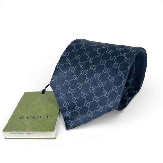 Excellent GUCCI tie TIE FEDRA 8.0 GG pattern Navy silk mens 456520