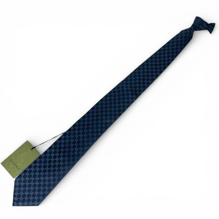 Excellent GUCCI tie TIE FEDRA 8.0 GG pattern Navy silk mens 456520