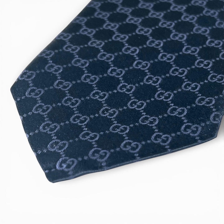 Excellent GUCCI tie TIE FEDRA 8.0 GG pattern Navy silk mens 456520