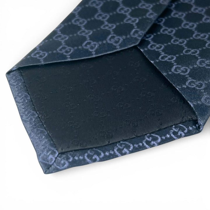 Excellent GUCCI tie TIE FEDRA 8.0 GG pattern Navy silk mens 456520