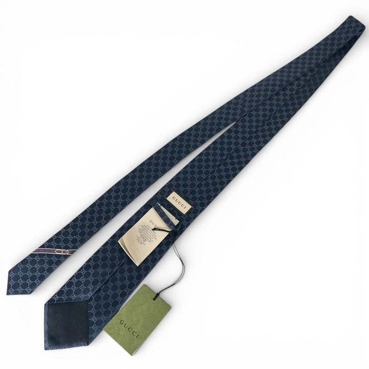 Excellent GUCCI tie TIE FEDRA 8.0 GG pattern Navy silk mens 456520