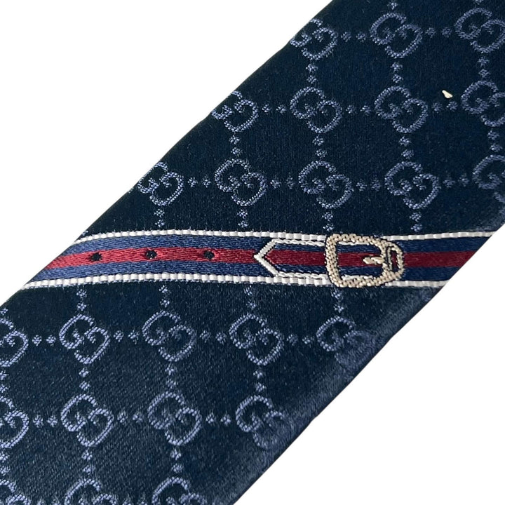 Excellent GUCCI tie TIE FEDRA 8.0 GG pattern Navy silk mens 456520