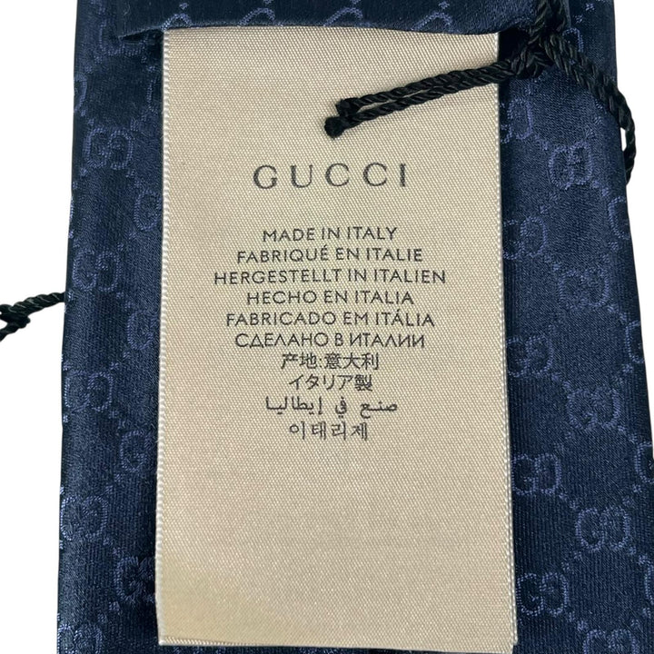 Excellent GUCCI tie TIE FEDRA 8.0 GG pattern Navy silk mens 456520