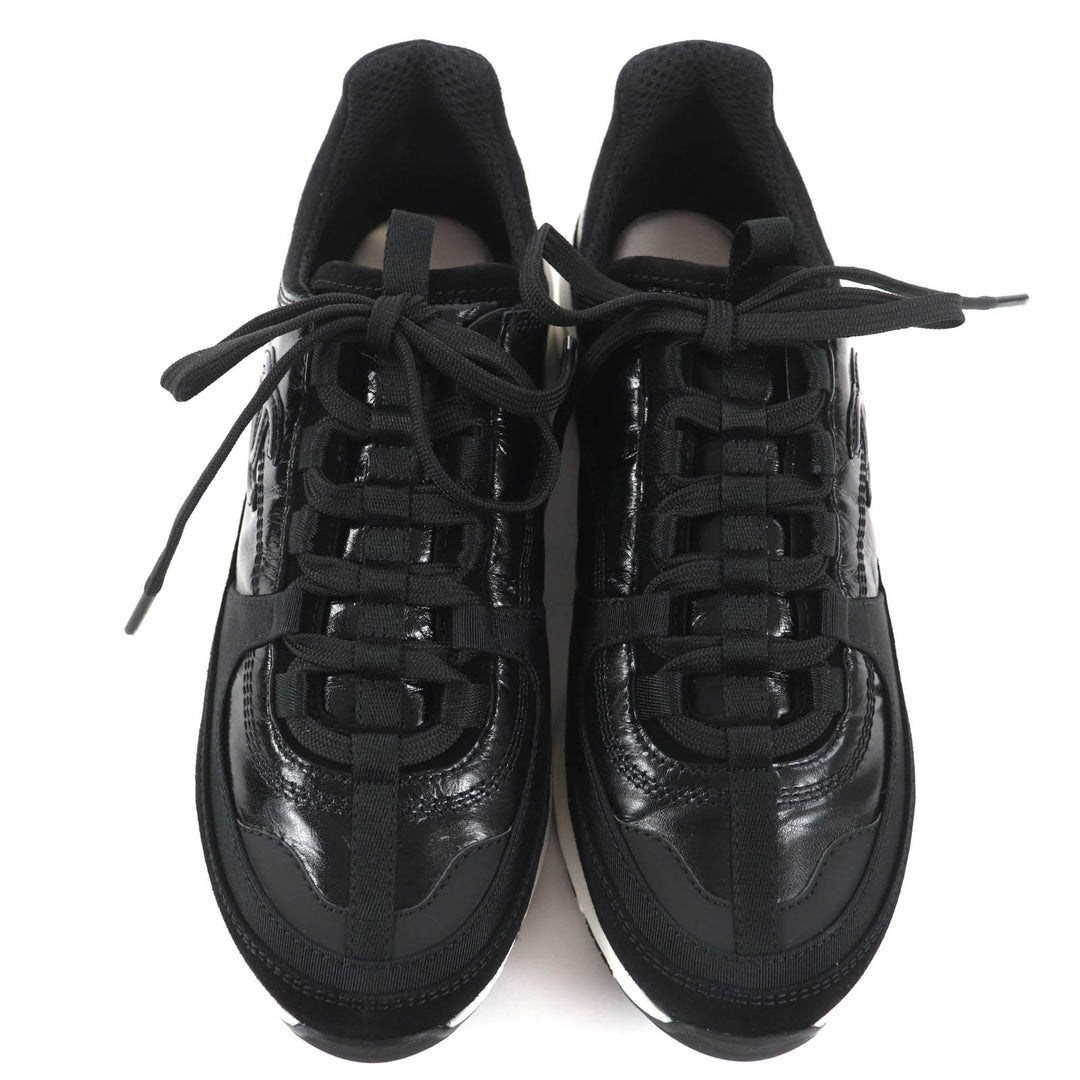 Pristine CHANEL Low cut sneakers COCO Mark black leather Women 37 G46609