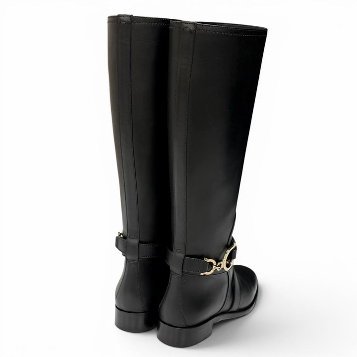Great Salvatore Ferragamo Knee-high boots Double Gancini Leather black 6.5