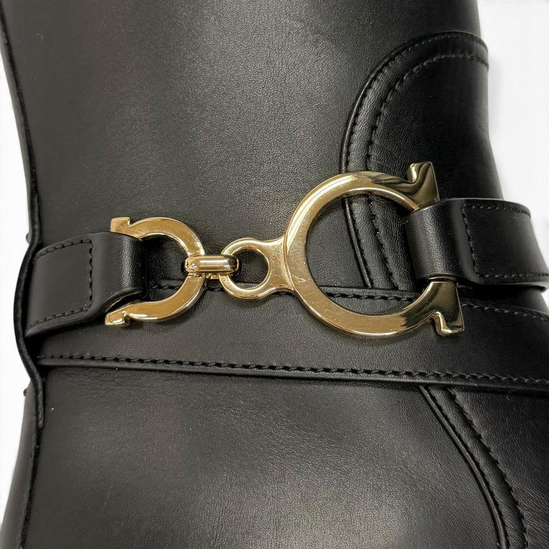 Great Salvatore Ferragamo Knee-high boots Double Gancini Leather black 6.5