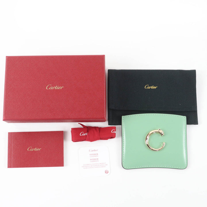 Pristine Cartier Card Case PANTHERE C card holder Grained calfskin Leather Women