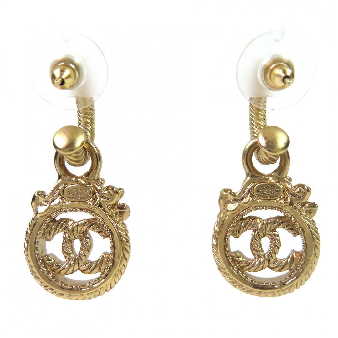 Excellent CHANEL COCO Mark Rope Twist Swing Pierce Accessory (Binaural) gold 05A