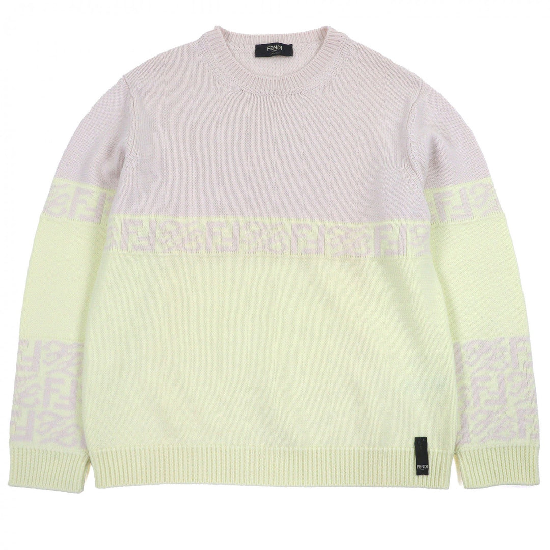 Excellent FENDI sweater FF Logo Zucca Pattern Crew Neck