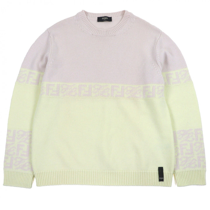 Excellent FENDI sweater FF Logo Zucca Pattern Crew Neck
