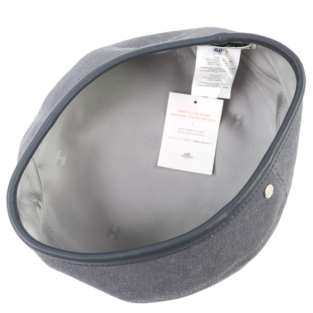Pristine HERMES beret Saint Honoré Serie button leather trim gray cotton 56