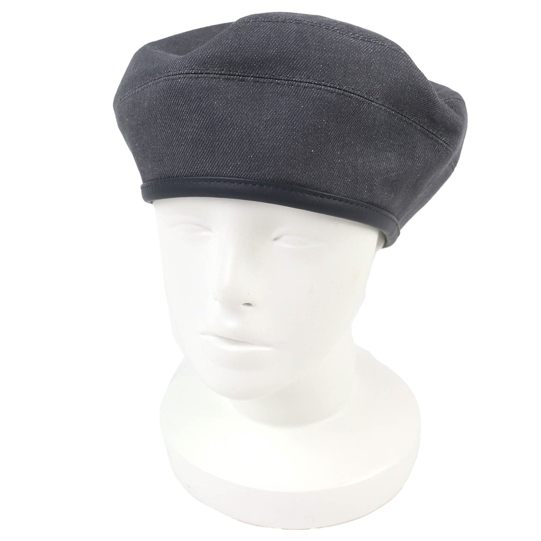 Pristine HERMES beret Saint Honoré Serie button leather trim gray cotton 56