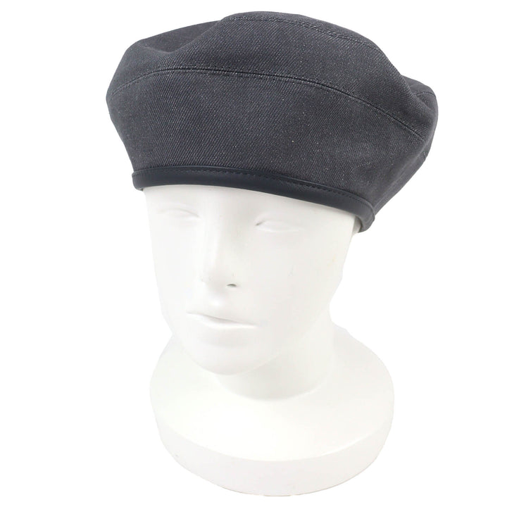 Pristine HERMES beret Saint Honoré Serie button leather trim gray cotton 56