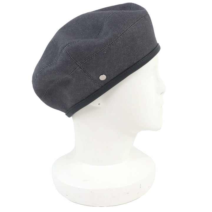 Pristine HERMES beret Saint Honoré Serie button leather trim gray cotton 56