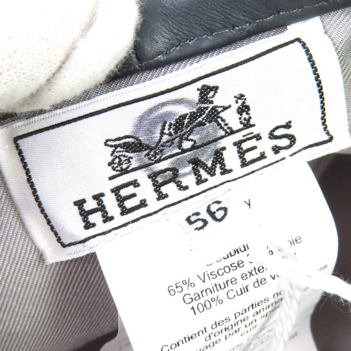 Pristine HERMES beret Saint Honoré Serie button leather trim gray cotton 56