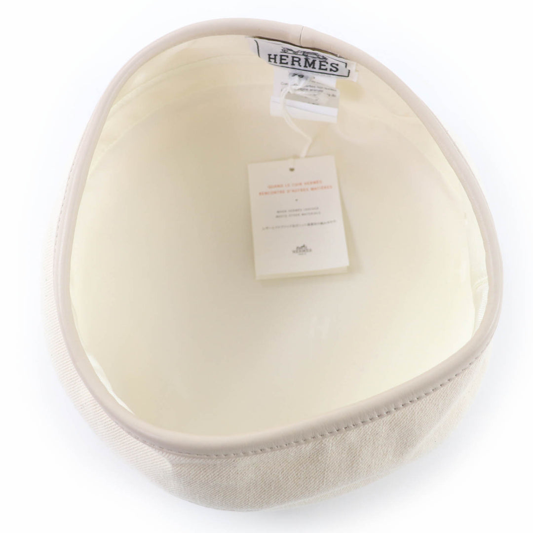 新品 HERMES ベレー帽 サントノレ セリエ メタルレザー アイボリー コットン レディース 58