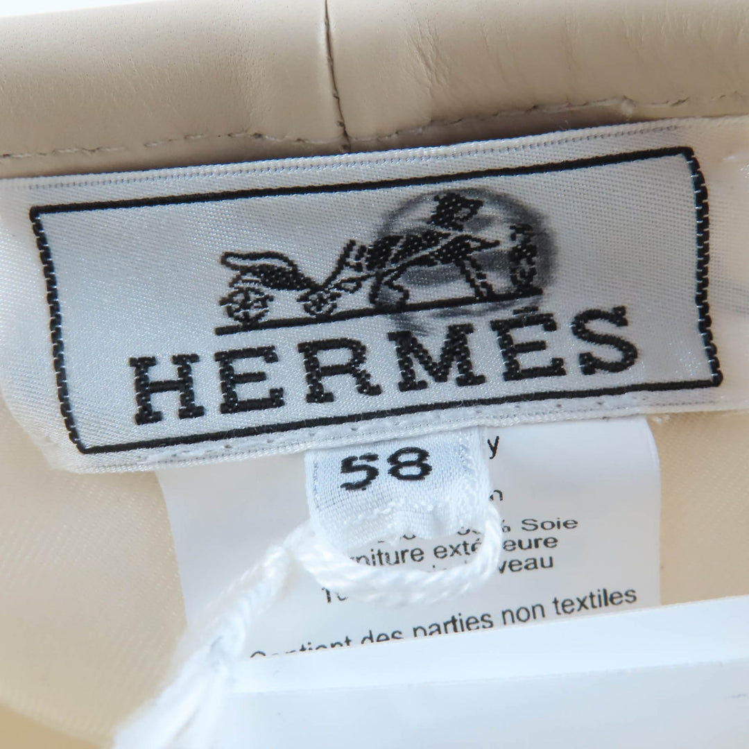 新品 HERMES ベレー帽 サントノレ セリエ メタルレザー アイボリー コットン レディース 58