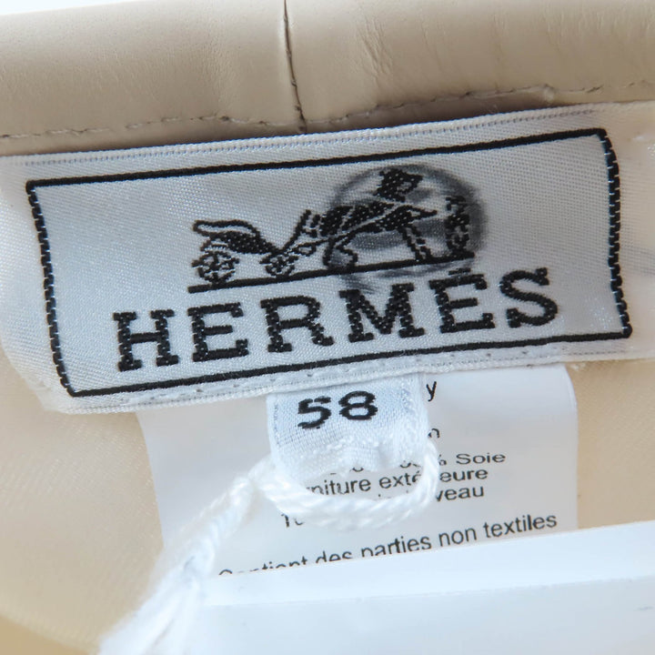 新品 HERMES ベレー帽 サントノレ セリエ メタルレザー アイボリー コットン レディース 58