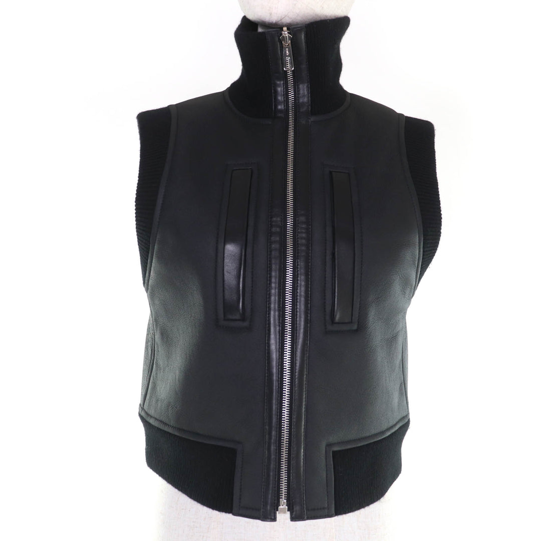 Excellent HERMES Best Knit switching ZIP UP Mouton black Sheep Women 34 3H1231D5