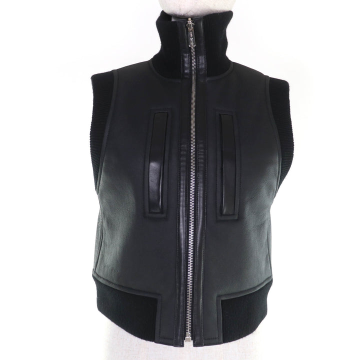 Excellent HERMES Best Knit switching ZIP UP Mouton black Sheep Women 34 3H1231D5