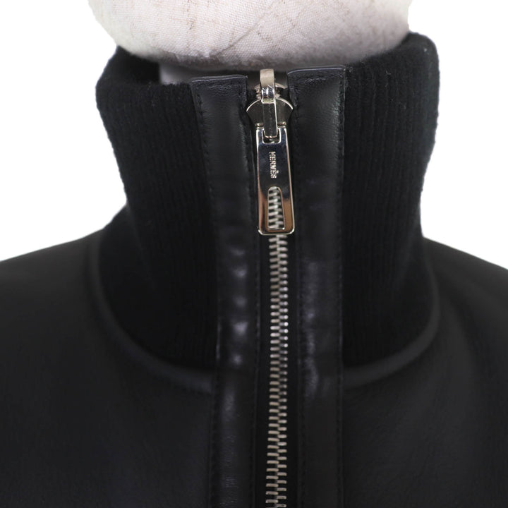 Excellent HERMES Best Knit switching ZIP UP Mouton black Sheep Women 34 3H1231D5