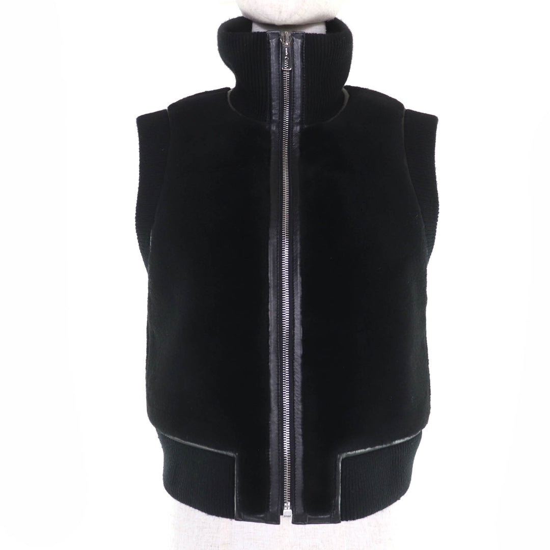 Excellent HERMES Best Knit switching ZIP UP Mouton black Sheep Women 34 3H1231D5