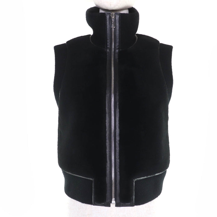 Excellent HERMES Best Knit switching ZIP UP Mouton black Sheep Women 34 3H1231D5