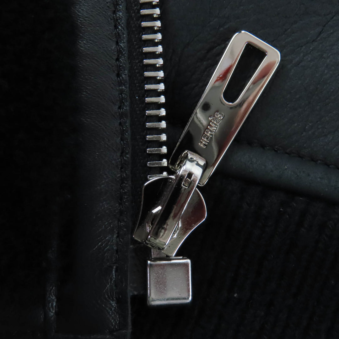 Excellent HERMES Best Knit switching ZIP UP Mouton black Sheep Women 34 3H1231D5