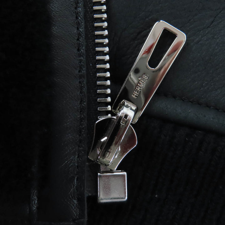 Excellent HERMES Best Knit switching ZIP UP Mouton black Sheep Women 34 3H1231D5