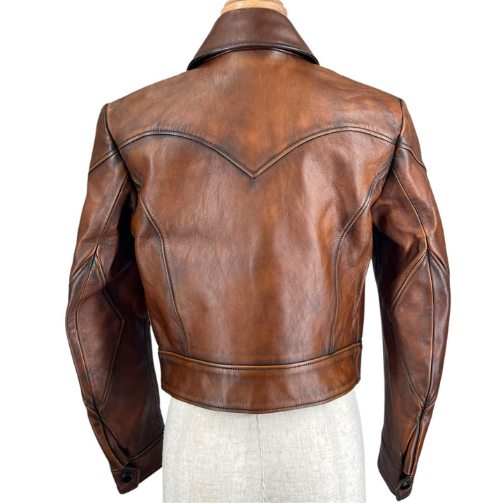 Great COACH Leather jacket Landscape Lining Sukajan Pattern Single Brown 0 26236