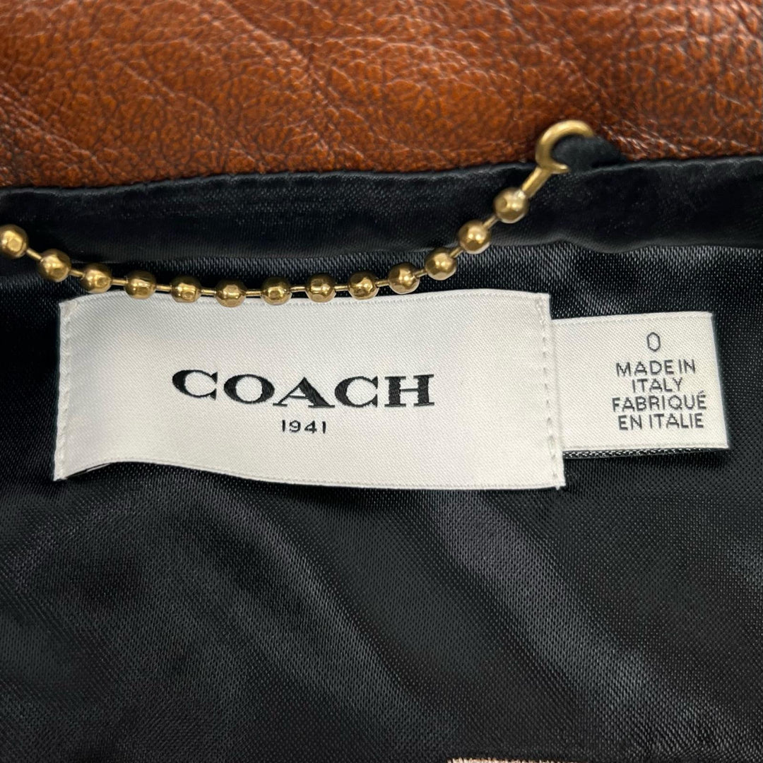 Great COACH Leather jacket Landscape Lining Sukajan Pattern Single Brown 0 26236