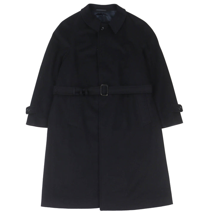 Great ARMANI COLLEZIONI coat long with belt black wool mens 52