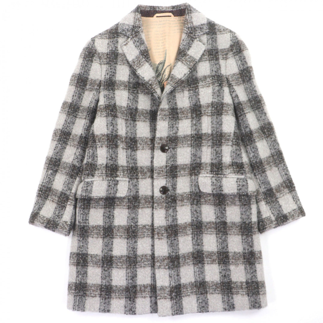 Excellent ETRO Chester coat Check Pattern logo button Light gray alpaca mens 46