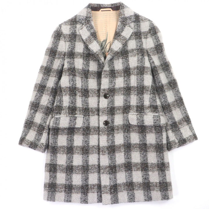 Excellent ETRO Chester coat Check Pattern logo button Light gray alpaca mens 46