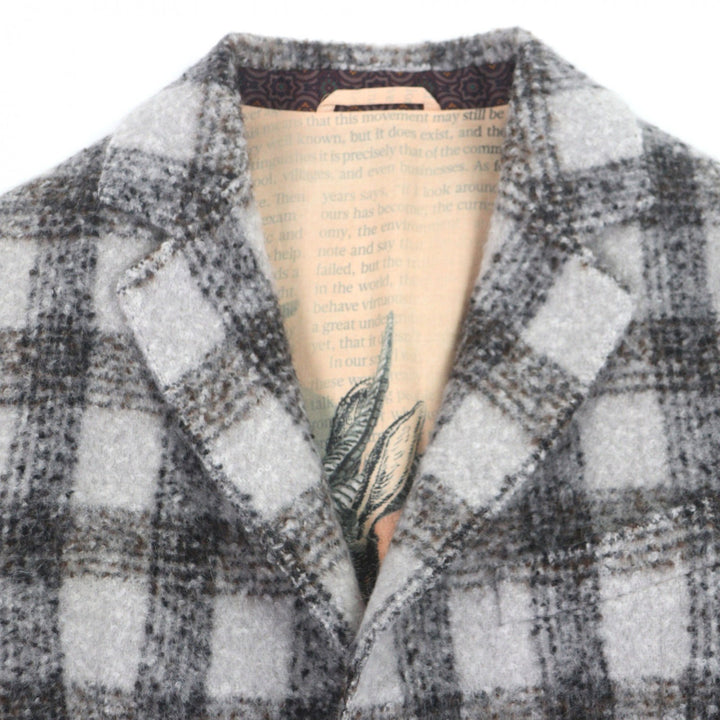 Excellent ETRO Chester coat Check Pattern logo button Light gray alpaca mens 46