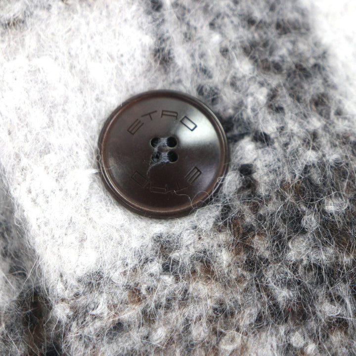 Excellent ETRO Chester coat Check Pattern logo button Light gray alpaca mens 46