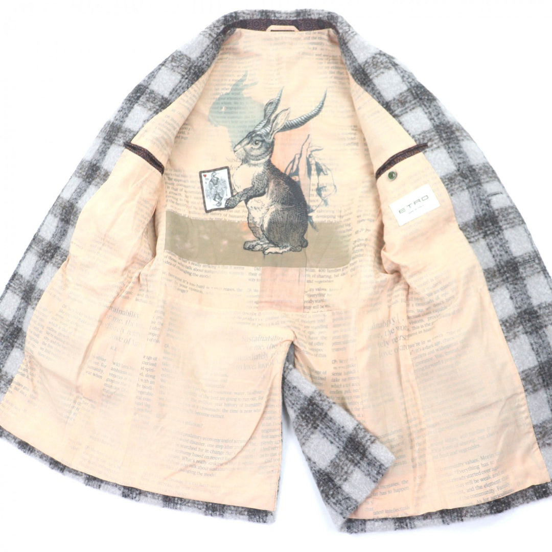 Excellent ETRO Chester coat Check Pattern logo button Light gray alpaca mens 46