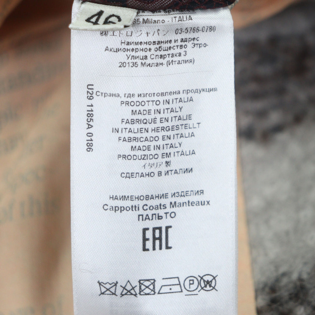 Excellent ETRO Chester coat Check Pattern logo button Light gray alpaca mens 46
