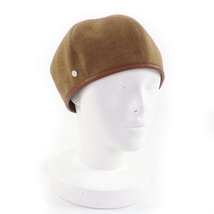 Pristine HERMES beret Gabriel Serie Metal with Leather Brown wool Women 57