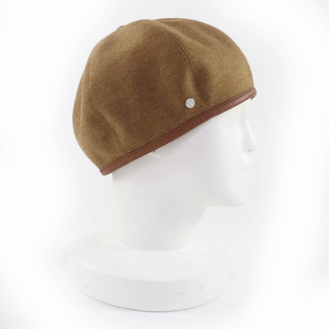 Pristine HERMES beret Gabriel Serie Metal with Leather Brown wool Women 57