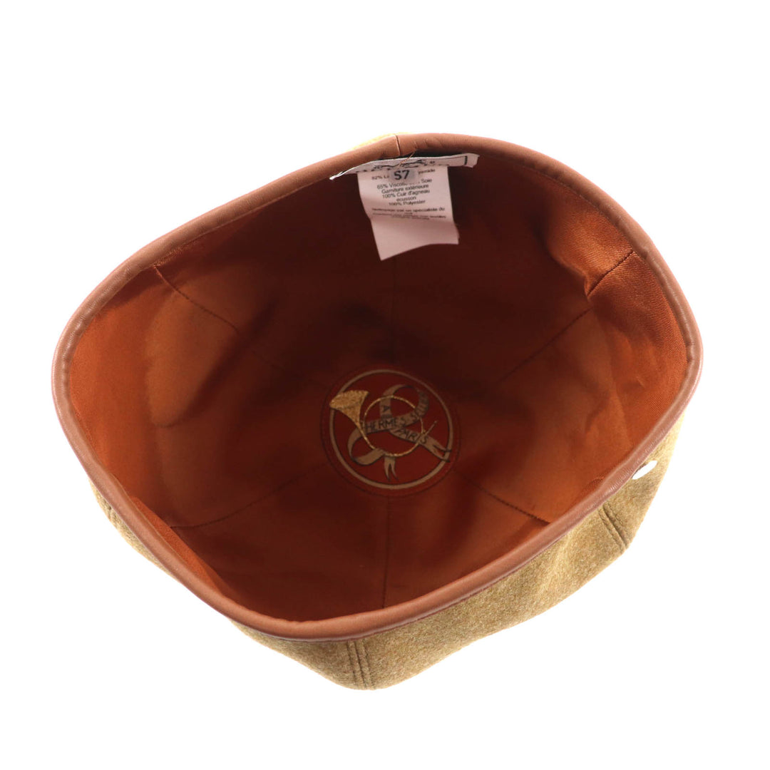 Pristine HERMES beret Gabriel Serie Metal with Leather Brown wool Women 57