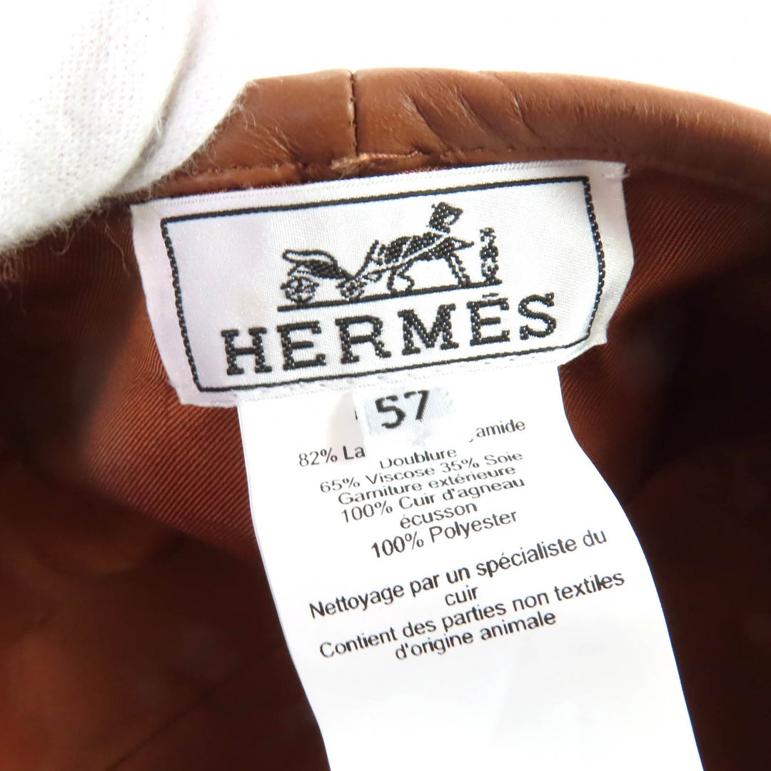 Pristine HERMES beret Gabriel Serie Metal with Leather Brown wool Women 57