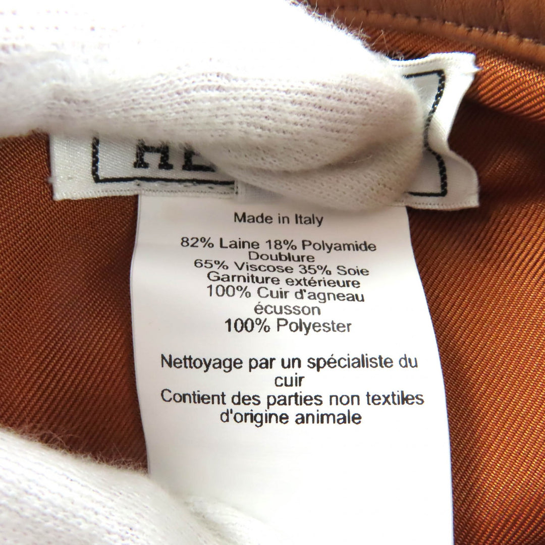 Pristine HERMES beret Gabriel Serie Metal with Leather Brown wool Women 57